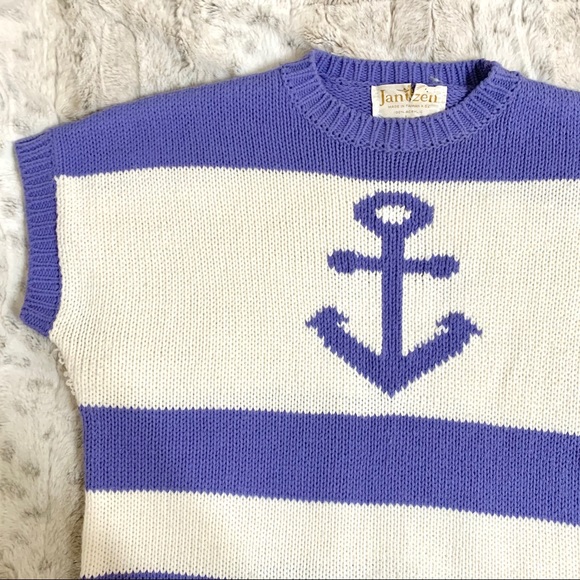 Vintage Nautical Striped Anchor Knit Sweater Top - Picture 4 of 13